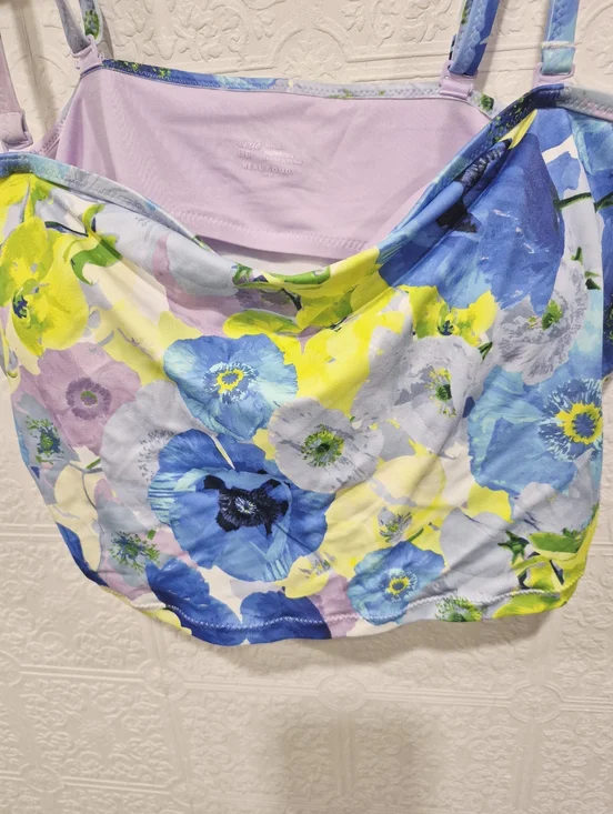 ​Aerie Real Good Floral Longline Bandeau Bikini Top Blue Purple Yellow Large - Picture 3 of 5